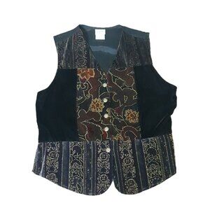Vtg Floral Patchwork Vest M Velvet Metallic Button by Jaclyn Smith Whimsigoth